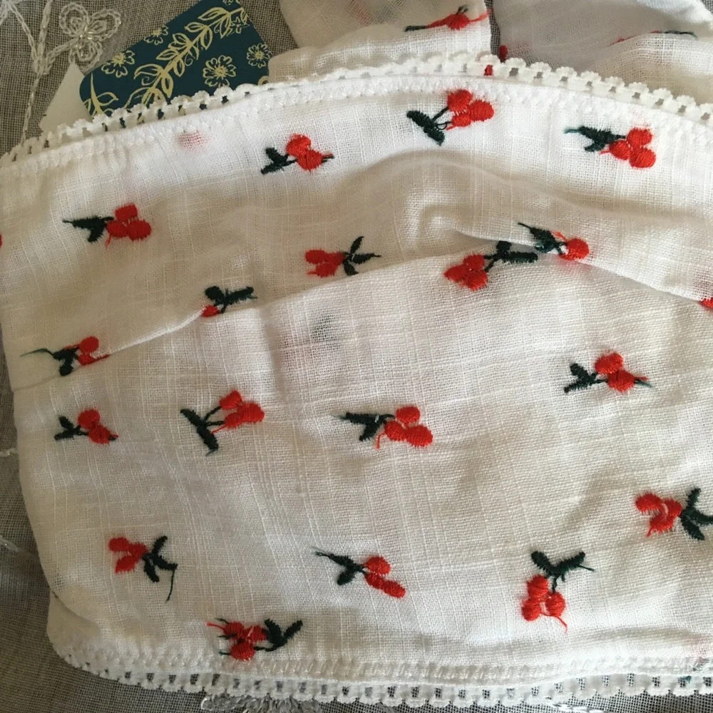 Free People Bralette Combo Red & white lace trim Size Medium - Picture 7 of 12